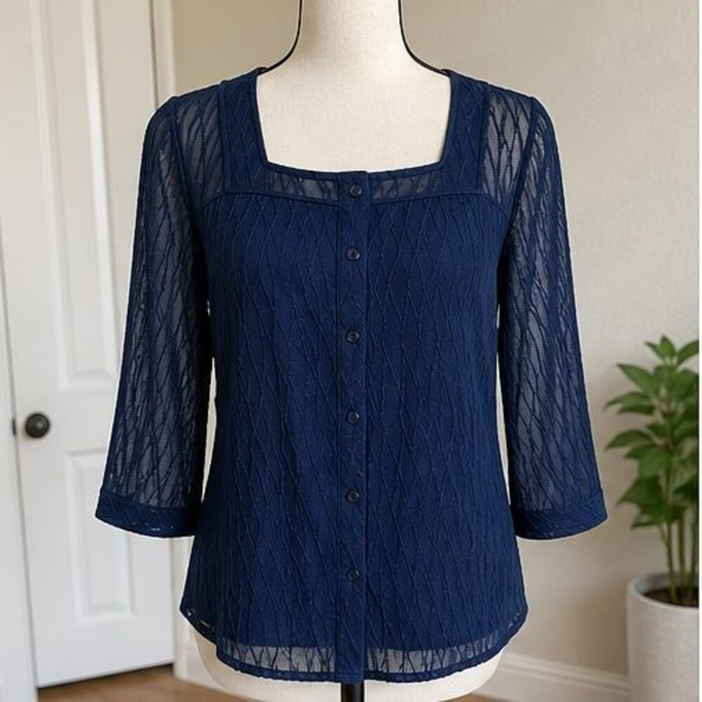 Navy Pleated Blouse